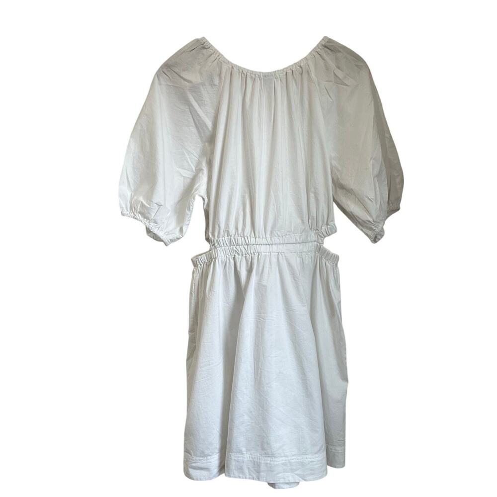 Old Navy White Puff Sleeve Cotton Poplin Side Cutout Mini Dress Sz M
